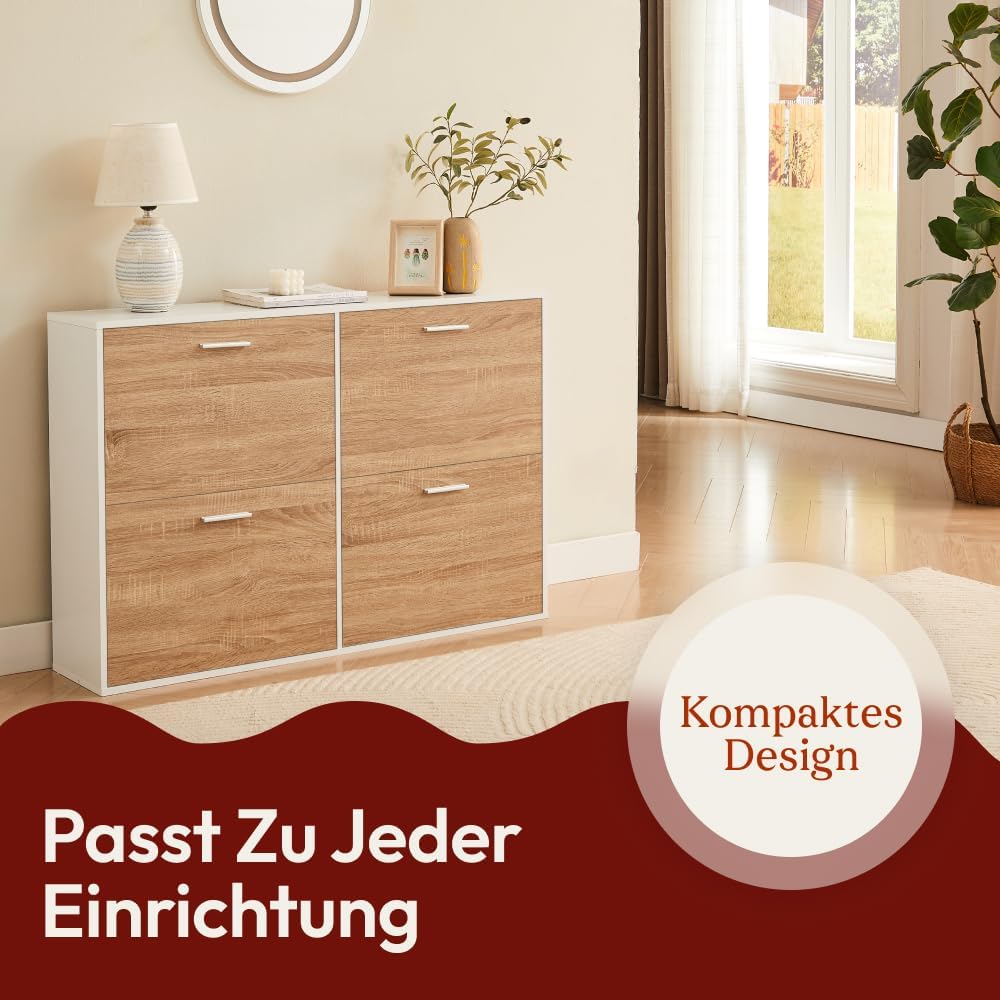 CASABEL Schuhschrank mit 4 Klappen – Schuhregal Holz & Weiss, Modernes Design, Grosse Kapazität für