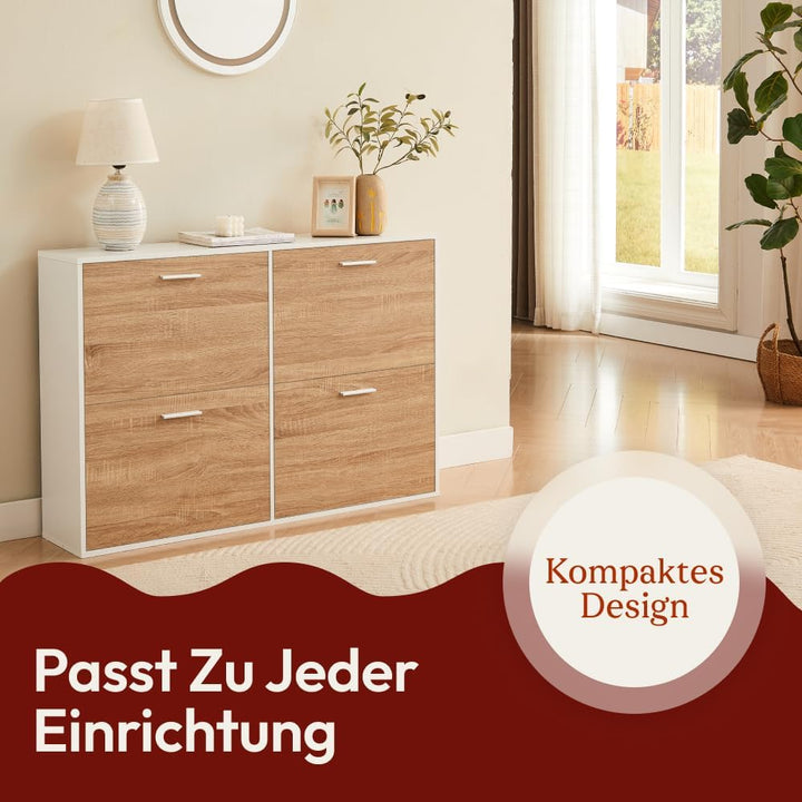 CASABEL Schuhschrank mit 4 Klappen – Schuhregal Holz & Weiss, Modernes Design, Grosse Kapazität für