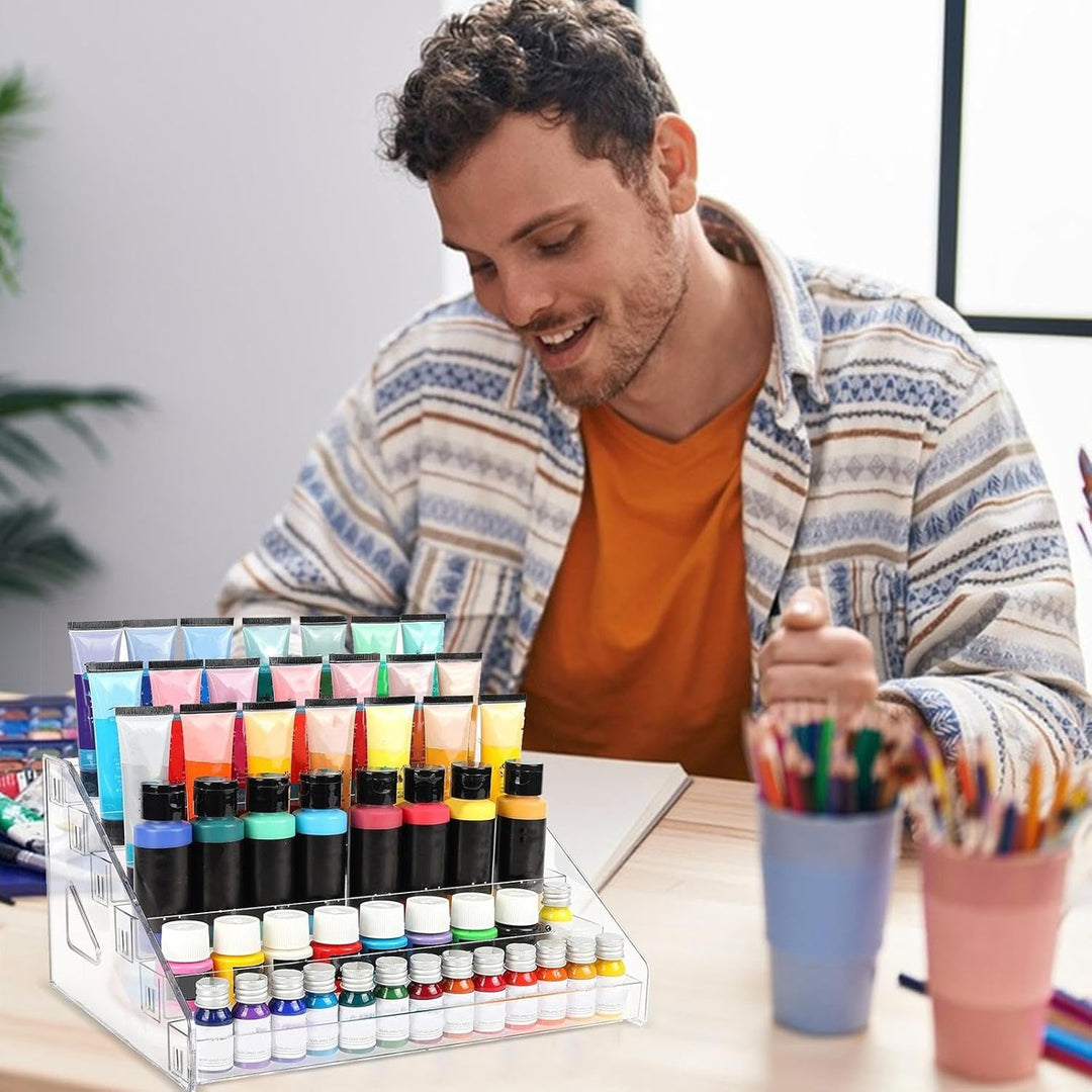 Paint Storage Rack, Transparent Paint Bottle Holder, Space-Saving Design With Brush Rack, Clear Craf