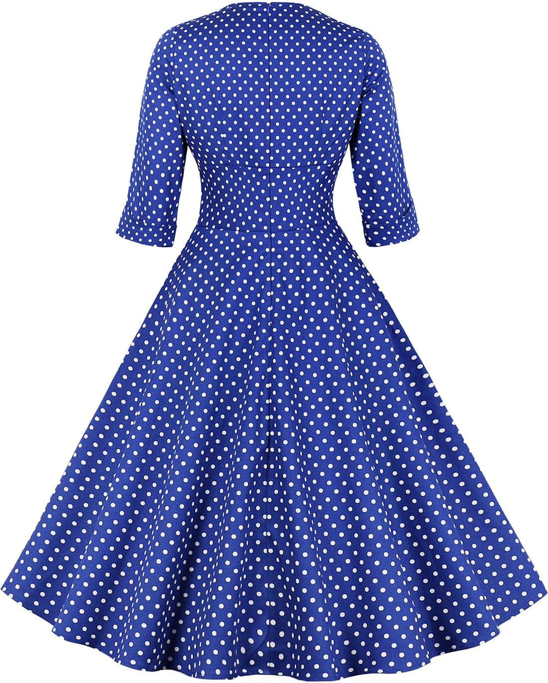 AXOE Damen 60er Jahre Kleid Cocktailkleid Abendkleid mit 3/4 Ärmel S Blau Polka Dots, S Blau Polka D