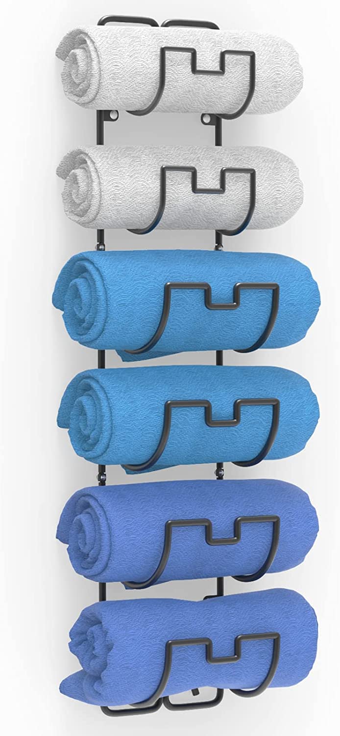 Handtuchhalter zur Wandmontage, Hängend Handtuchstange fürs Badezimmer mit 6 Fächern, Badetuchhalter
