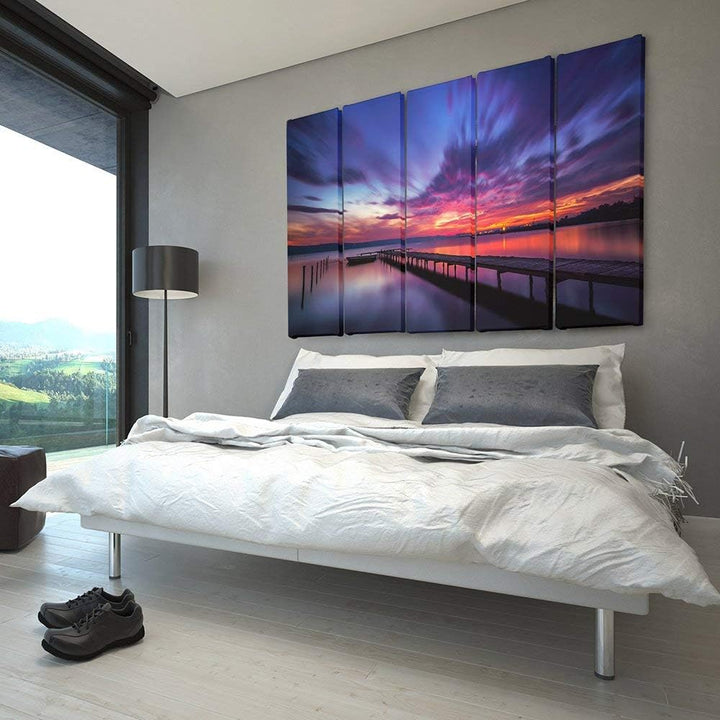 Feeby Frames, Leinwandbild Bilder Wand Bild - 5 Teile - Wandbilder Kunstdruck (Sonnenuntergang, ORAN