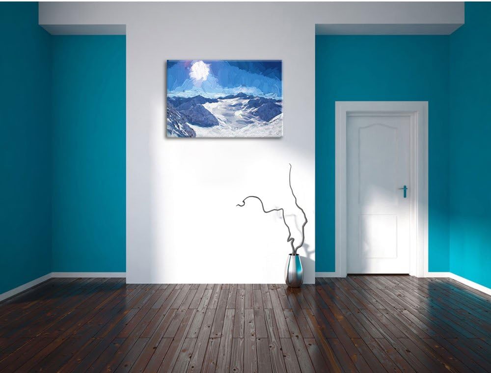 Pixxprint Winterlandschaft in den Bergen als Leinwandbild/Grösse: 100x70 cm/Wandbild/Kunstdruck/fert