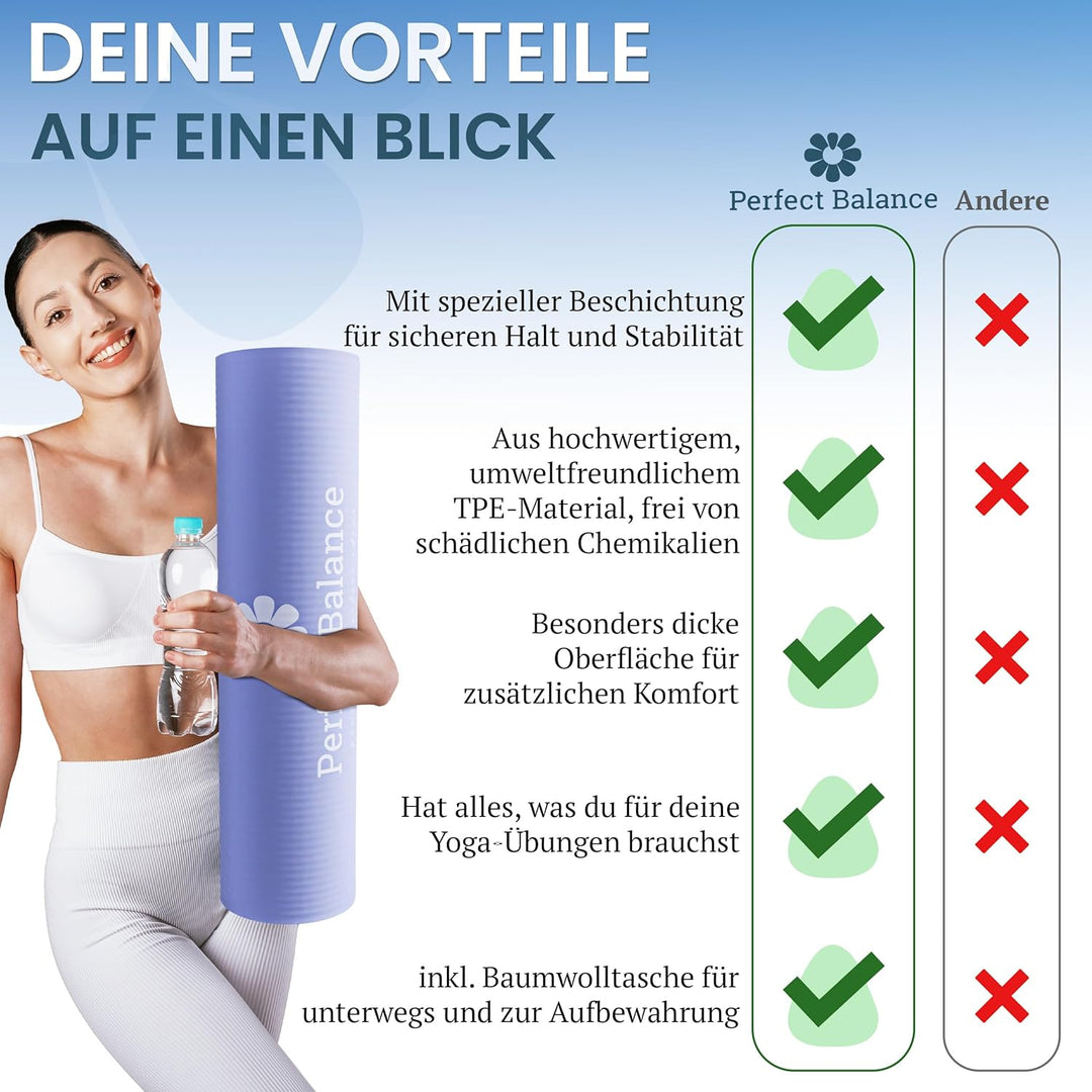 Perfect Balance® Yoga Matten Set [Premium Erfahrung] - Hochwertiges TPE-Material, Rutschfeste Oberfl