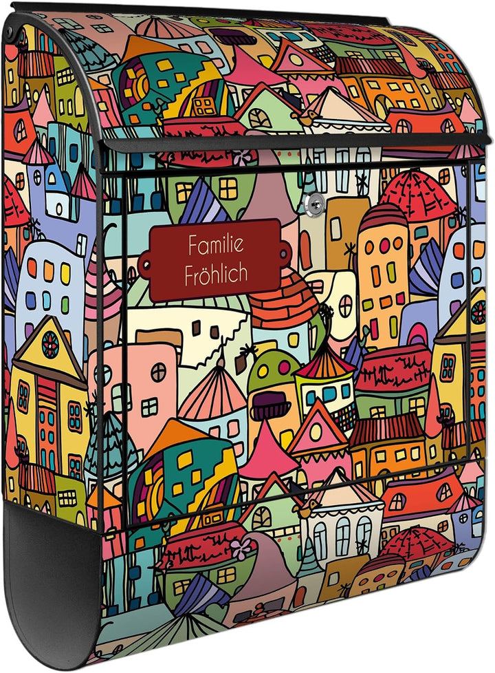 banjado Design Briefkasten personalisiert 38,5x46,5x13cm &amp; 2 Schlüssel - Briefkasten Stahl Schwarz Z
