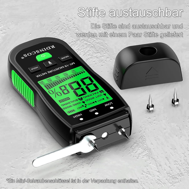 Feuchtigkeitsmessgerät Pin-Typ Holzfeuchtemessgerät Feuchtemessgerät Mauerwerk Schwarz, Schwarz