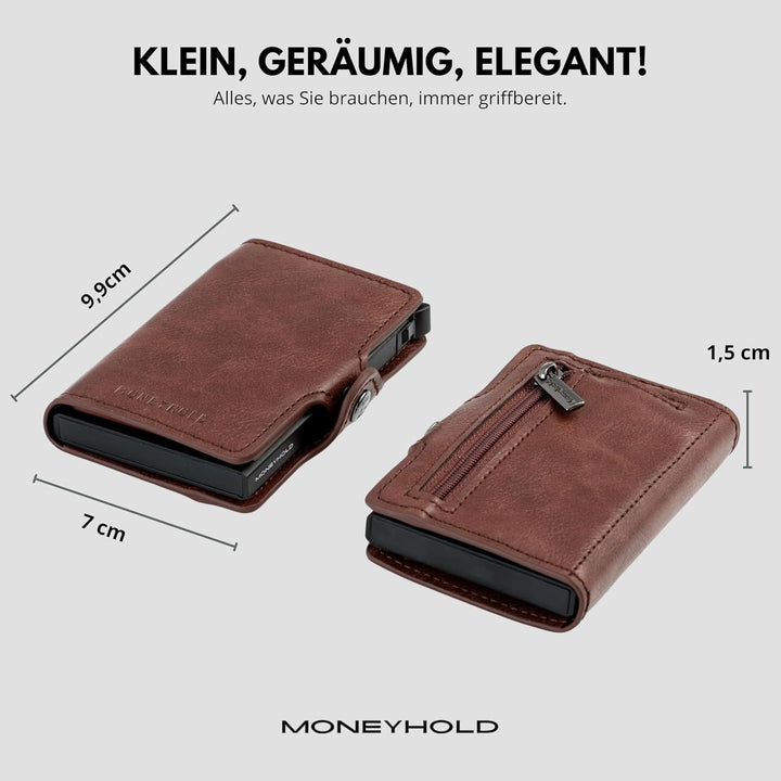 Moneyhold® Slim Wallet - Kartenetui Herren - Mini Geldbörse Herren auch mit Münzfach - Karten Portem