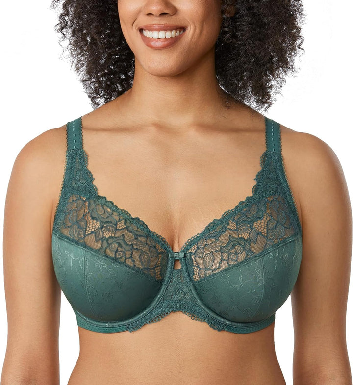 Delimira Damen Beauty Lace Nicht Gepolstert Minimizer Vollfigur Bügel-BH 75D Mitternachtssmaragd, 75