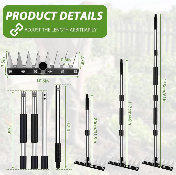 Garten Rechen, Harke Garten aus Manganstahl, Unkrautstecher mit Langem Stiel 155cm, Unkrauthacke Ent
