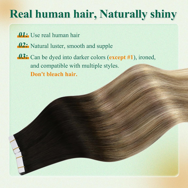 Easyouth Balayage Tape in Extensions Echthaar Schwarz Echthaar Tape in Extensions Schwarz Balayage A