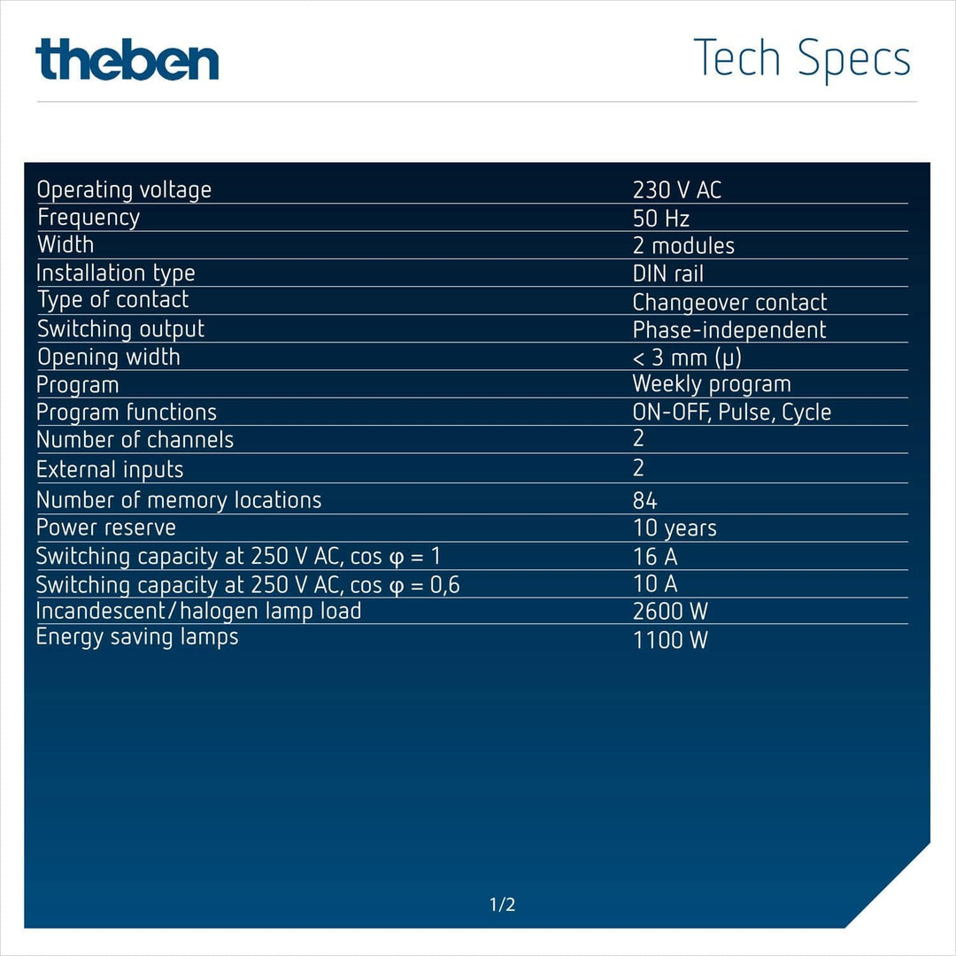 Theben 6110130 TR 611 top3 - Digitale 1-Kanal Zeitschaltuhr mit externem Eingang und App-Programmier