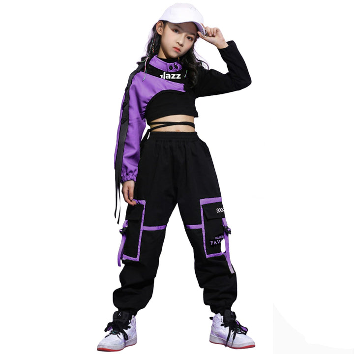 LOLANTA Hip Hop Kleidung Mädchen, Teenager Jazz Tanz Outfit,Bauchfreies Oberteil Cargohose Kleidungs