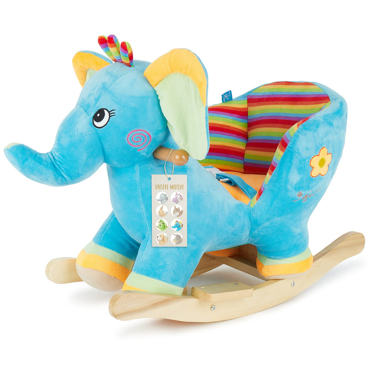 Bieco Plüsch Schaukeltier Elefant | Kinder Schaukelstuhl mit Sicherheitsgurt | Baby Schaukel | Schau