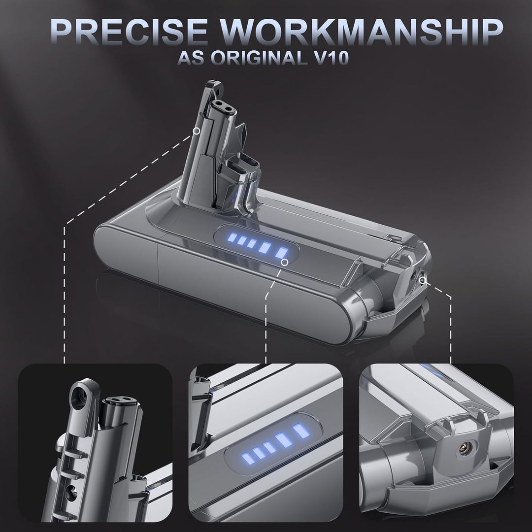 Powtree V10 Akku für Dyson, 8.0Ah Ersatzakku für Dyson V10 SV12 206340 | Absolute Animal Motörhead F