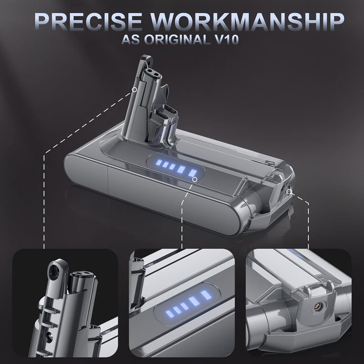 Powtree V10 Akku für Dyson, 8.0Ah Ersatzakku für Dyson V10 SV12 206340 | Absolute Animal Motörhead F