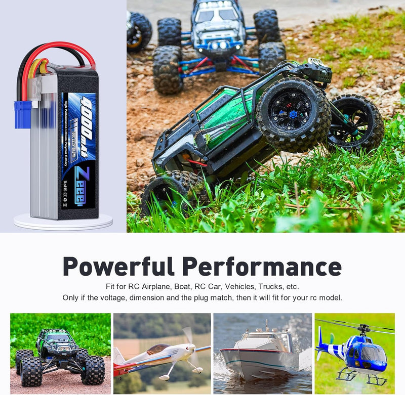 Zeee 6S Lipo Akku 4000mAh 22,2V 100C RC Batterie mit EC5 Stecker für RC Car RC Truck RC Auto Boot He