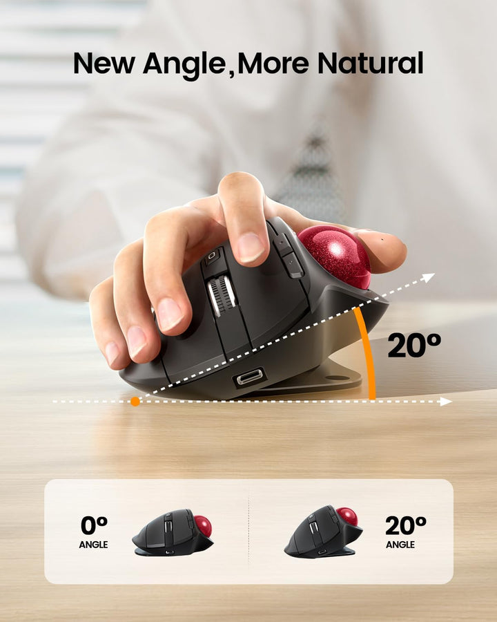 ProtoArc EM01 NL Trackball Maus Kabellos, 2.4G USB & 2*Bluetooth, Daumensteuerung, Verstellbarer Win