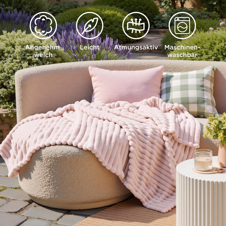 BEDSURE Kuscheldecke für Zimmer Deko - Wolldecke & Fleecedecke, Sofadecke, Weiche Warme Grobe Kordde
