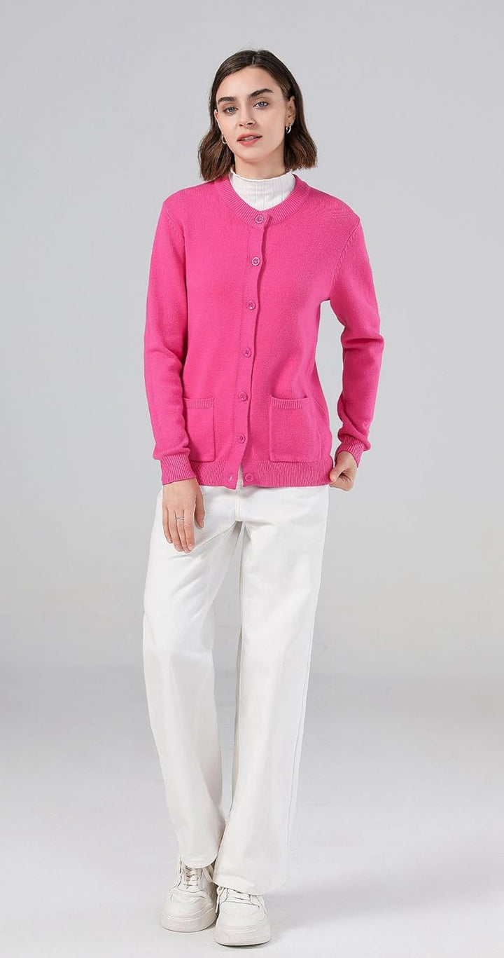 SMILING PINKER Damen Strickjacke Langarm Cardigan Warm Rundhals Strickweste Jacke mit Knopfleiste un