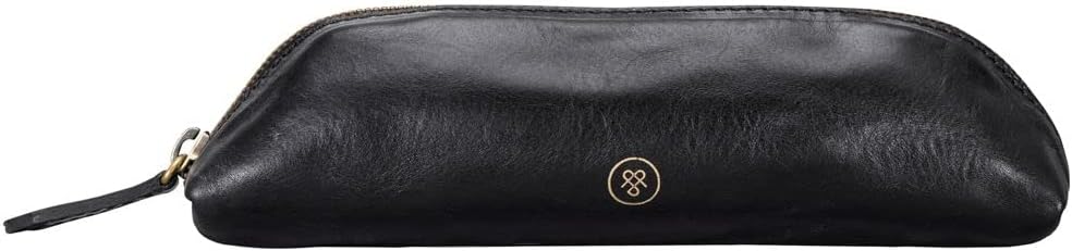 Maxwell Scott Italienisches Leder Federmäppchen Felice in Schwarz, Schwarz