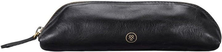 Maxwell Scott Italienisches Leder Federmäppchen Felice in Schwarz, Schwarz