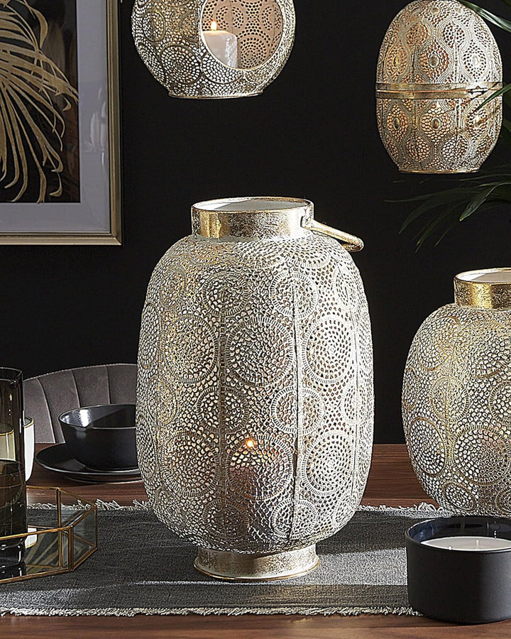 Dekorative Laterne mit Verzierungen H: 40 cm Gold aus Metall und Glas Lantau