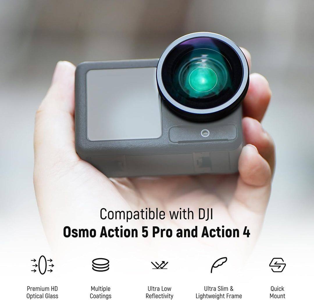 NEEWER 4 in 1 ND Filter und Objektiv Zubehör Set kompatibel mit DJI Osmo Action 5 Pro/4, Variabler N