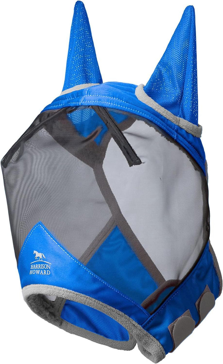 CareMaster Pro Leuchtendes Pferde Fliegenmaske Standard mit UV-Schutzohren für Pferde-Signature Blue