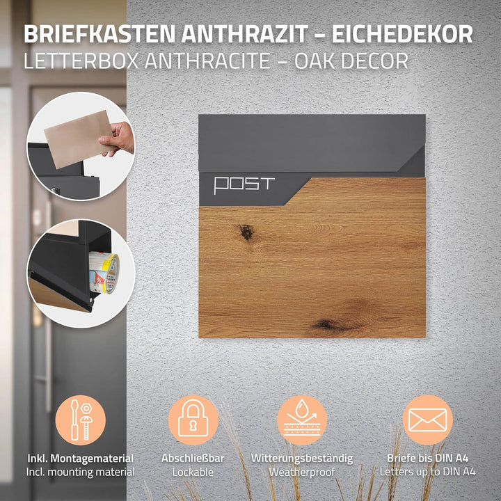 ECD Germany Standbriefkasten mit Zeitungsfach, Design Briefkasten mit Pfosten, Briefkastenanlage, Br