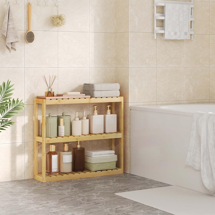 WOLTU Bambus Regal, Hängeregal, Badregal, Wohnzimmerregal, Badezimmerregal stehend, Bücherregal, Sch