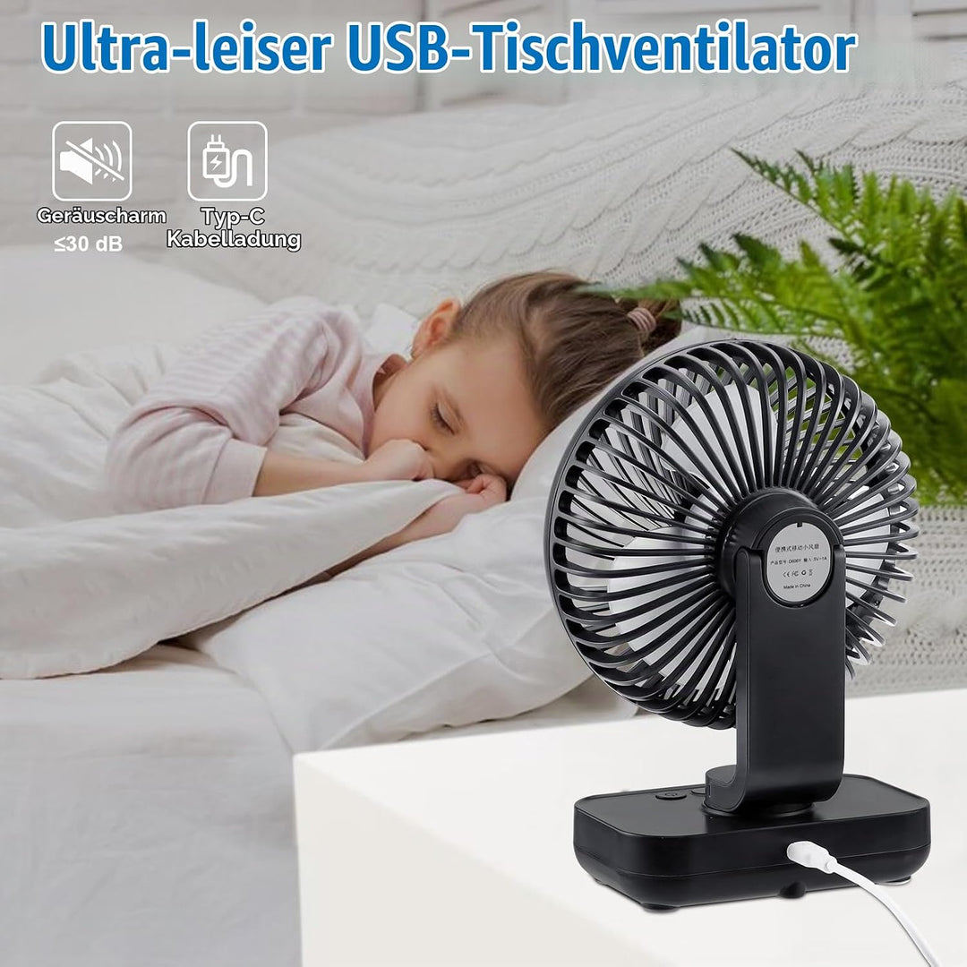 USB Tischventilator Oszillierend, Mini Ventilator Sehr Leise mit 4000mAh Batterie, Persönlicher Tisc