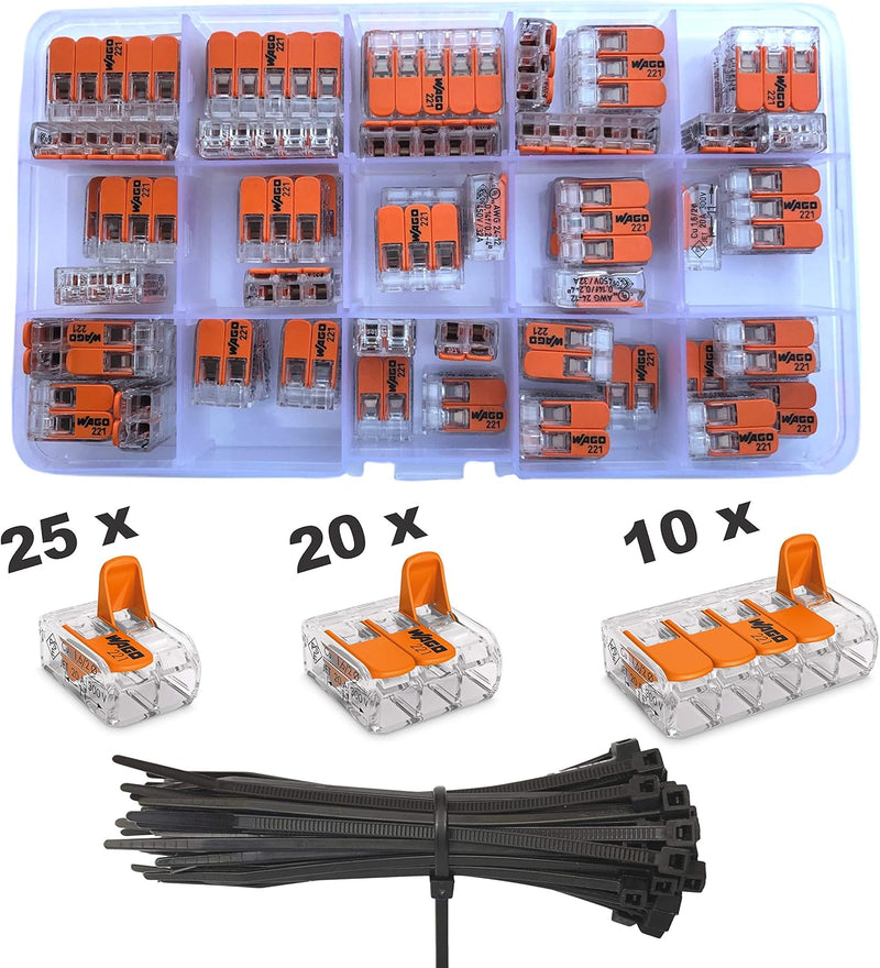 Wago Klemmen 55 Stück Set Sortiment 25x 221-412 | 20x 221-413 | 10x 221-415, Bundle mit intervisio K
