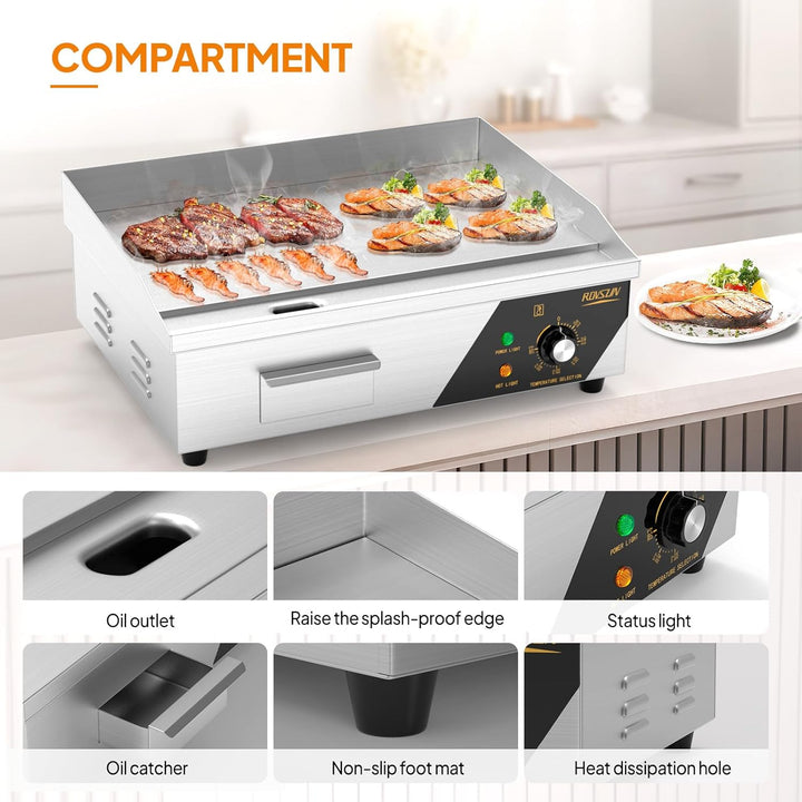 Bonnlo Elektrogrill 220V 3000W, Elektrischer Grill 50–300 °C Einstellbar, 22 Inch Grillplatte Elektr