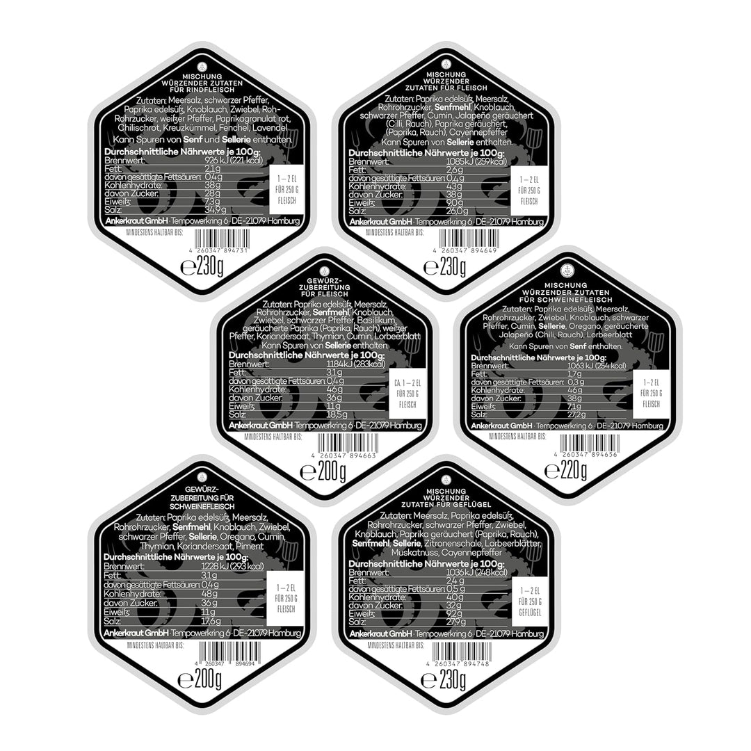 Ankerkraut BBQ Rub Set mit 6 Streuern - das perfekte Set für den Viel-Griller, Grill-Gewürze mit Ges