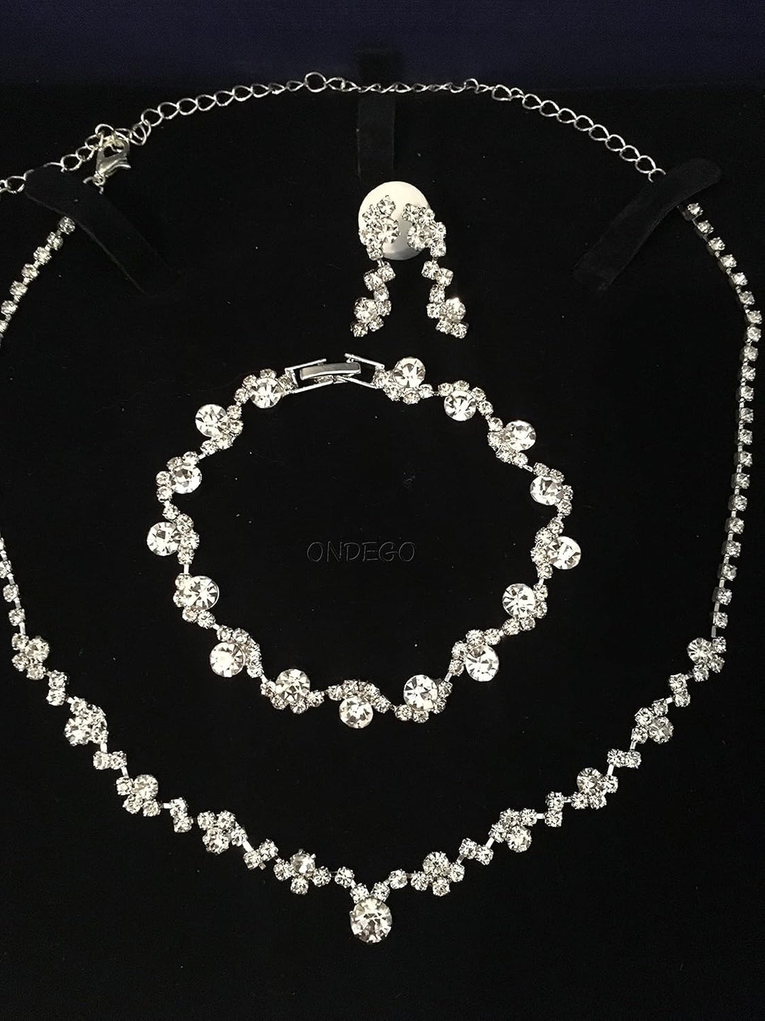 ONDEGO® 3er Set SILBER Strass Schmuck Kette Schmuckset Armband Hochzeit Collier Halskette Brautschmu