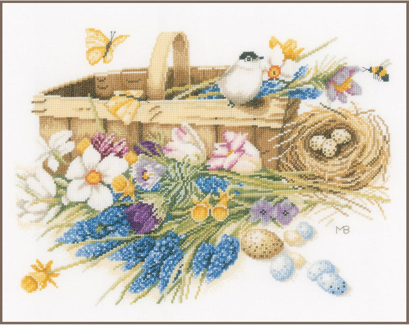 Lanarte Zählmusterpackung Frühjahrsblumen Zählstoff Kreuzstichpackung, Baumwolle, Mehrfarbig, 39 x 3