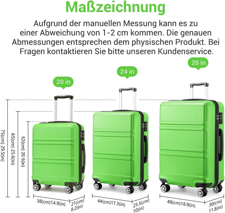 KONO Trolley Koffer Mittelgross 4 Rollen Leicht Hartschalenkoffer Reisekoffer mit TSA Schloss, 65x44