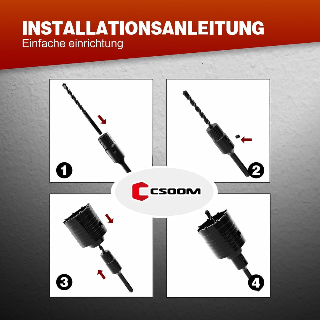 CSOOM Beton-Lochsägen 70mm，hartmetallbestückt,inkl.-2x Zentrierbohrer, 110mm SDS Plus Für Elektro- f