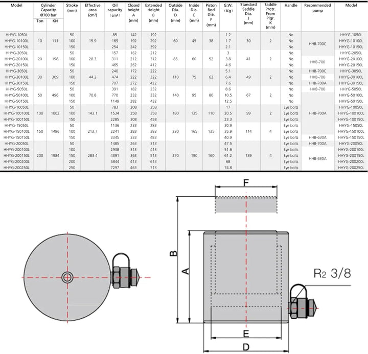 Aluminium Hydraulikzylinder (10 Ton, 50 mm) (YG-1050L)