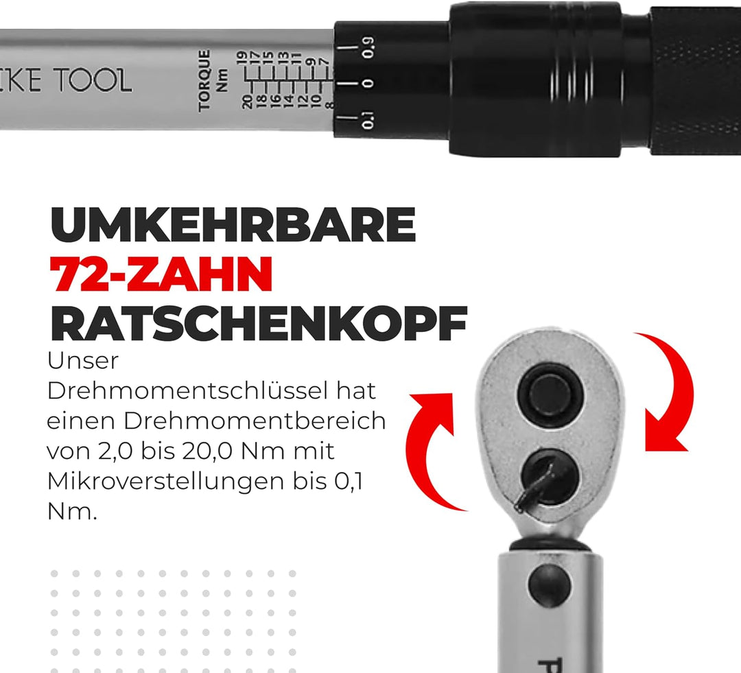 PRO BIKE TOOL Drehmomentschlüssel Fahrrad &amp; Motorrad 1/4 Zoll Antrieb mit Umschaltknarre und Verläng