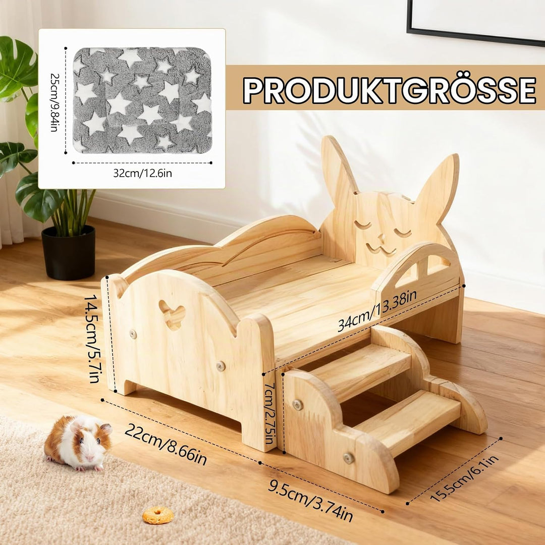 Meerschweinchen Bett, 34 x 22 x 7 cm Holz Meerschweinchen Hängematte mit Abnehmbarem Matratze Hölzer