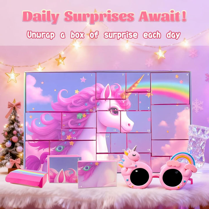 Adventskalender 2025 Mädchen, Einhorn Weihnachtskalender kinder, 24-tägige Weihnachts-Countdown-Box,