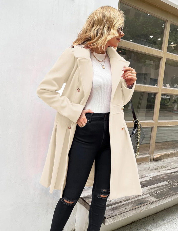 GRACE KARIN Damen Mantel Wintercoat Revers Zweireihiger Mantel Knielang Trenchcoat Winter Lang A-Lin