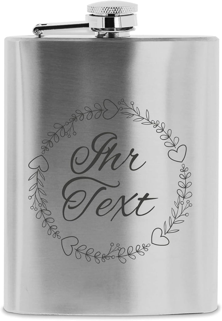 stempel-fabrik – personalisierbarer Flachmann aus Edelstahl mit Name – Motiv Blumenkranz – Taschenfl