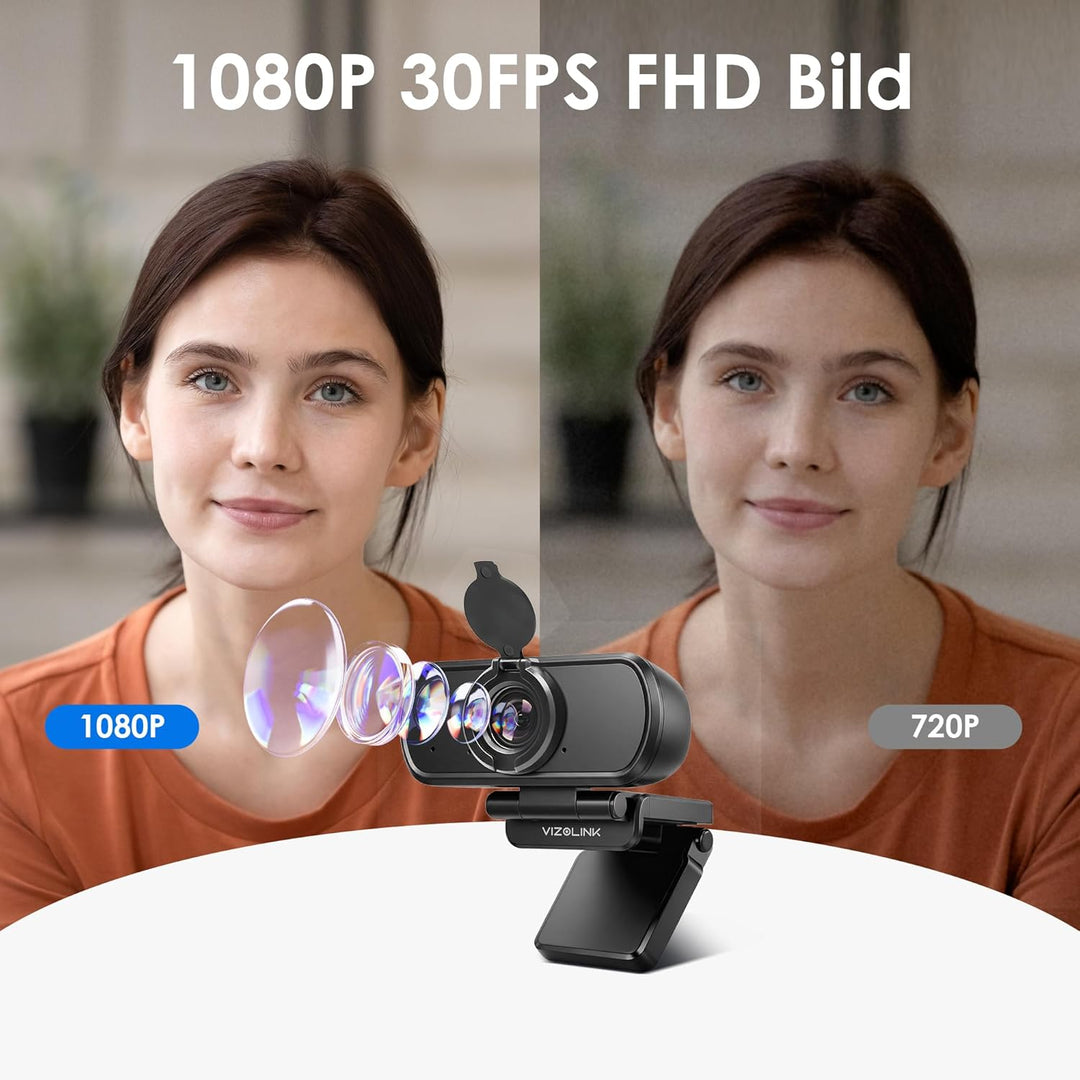 N21A Webcam Full HD 1080P/30PFS PC Kamera mit Dual Mikrofone, 100°Blickfeld, Belichtungskorrektur, F