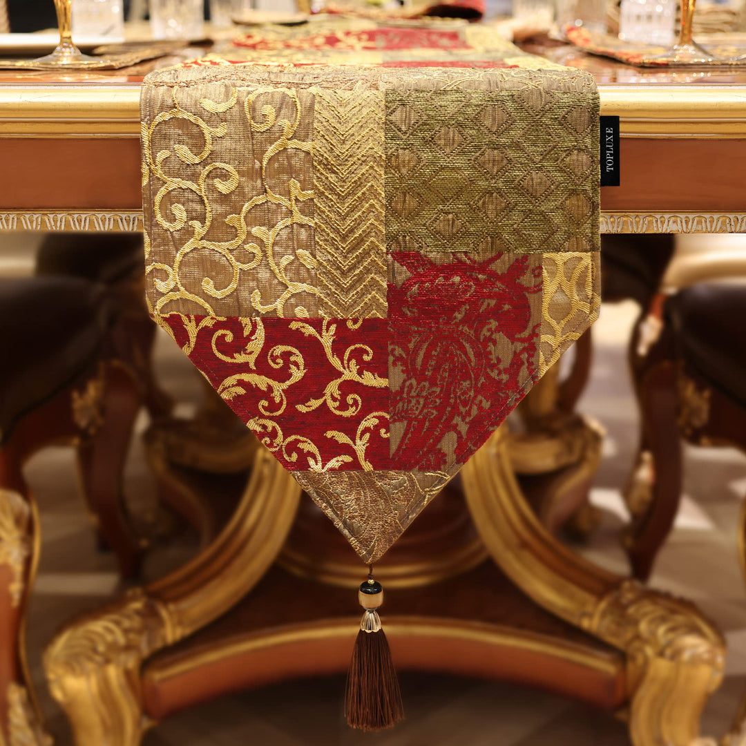 TOPLUXE Tischläufer mit Quasten, Jacquard Tischdecke für Esstisch Urlaub Party Wohnzimmer Dekoration