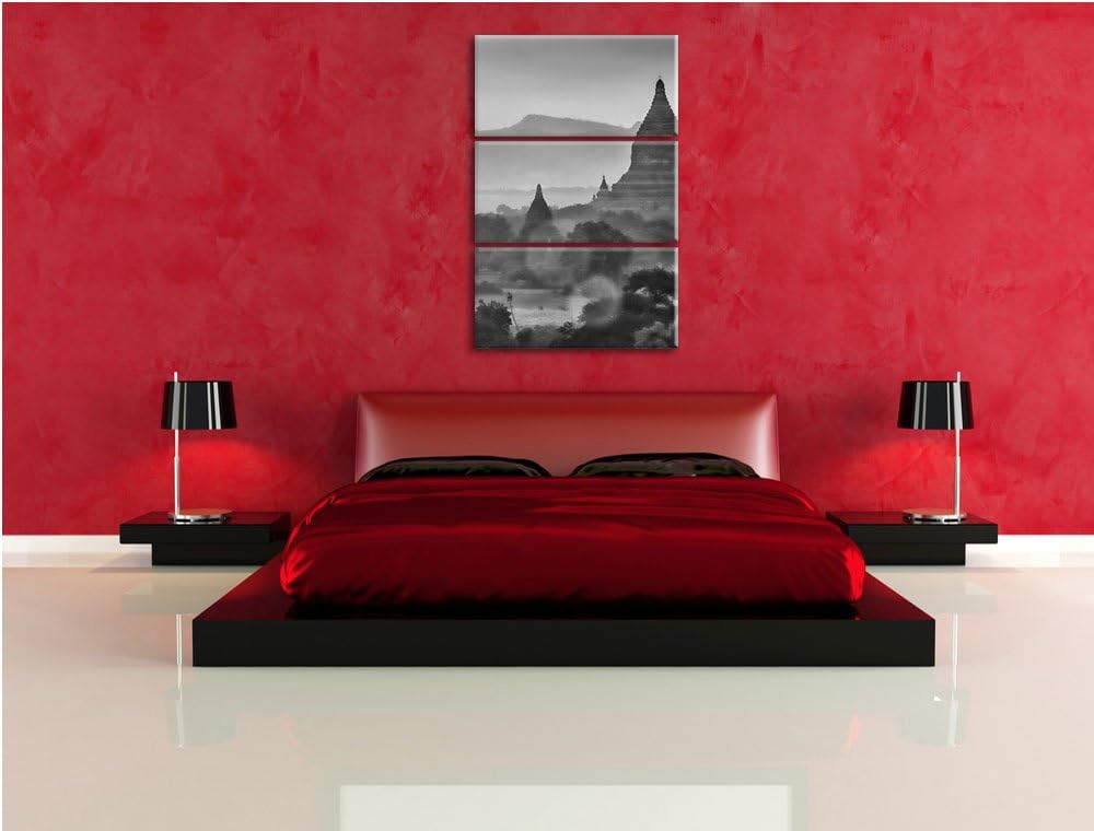 Pixxprint Buddha Tempel im Sonnenuntergang als Leinwandbild/Grösse: 3 Teilig (120x80) cm/Wandbild/Ku