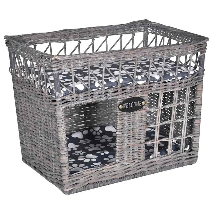 Kuschelhöhle für Katzen aus Weide mit weichem Kissen, quadratisches Katzenbett als Rückzugsort und S