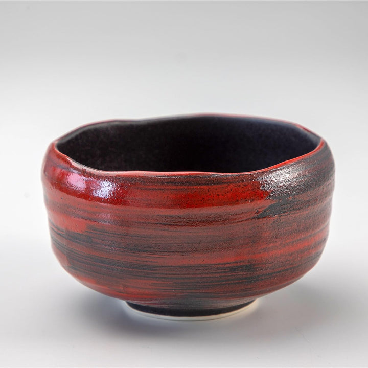 SASUGA Handgefertigte japanische Matcha-Schale, Mino-Ware Steingut Teeschale (Roter Pinselstrich) Ak