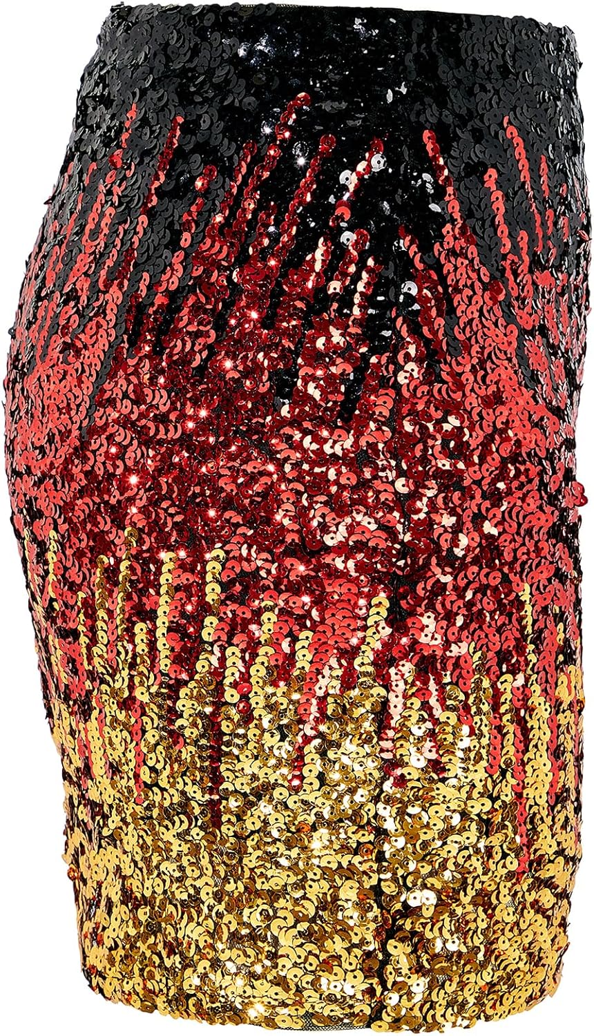 Durio Pailettenrock Für Damen Glitzer Rock Kurz Damen Sexy Midi Skirt Hüftrock mit Elastische Taille